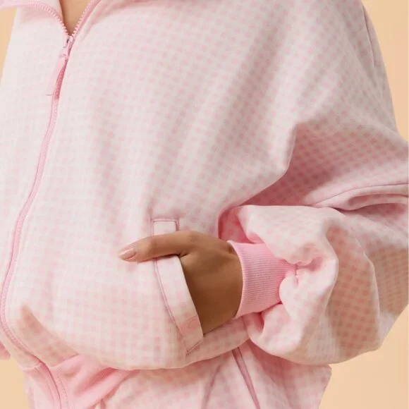NWT Blogilates Marshmallow Full Zip Hoodie - Pink Gingham - Picture 3 of 11